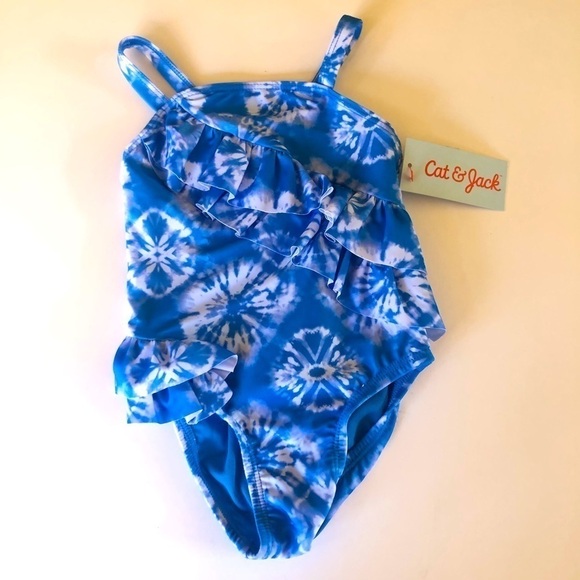 Cat & Jack Toddler Girls' Tie-Dye Wrap Ruffle One Piece Swimsuit Size 18M - Picture 1 of 5